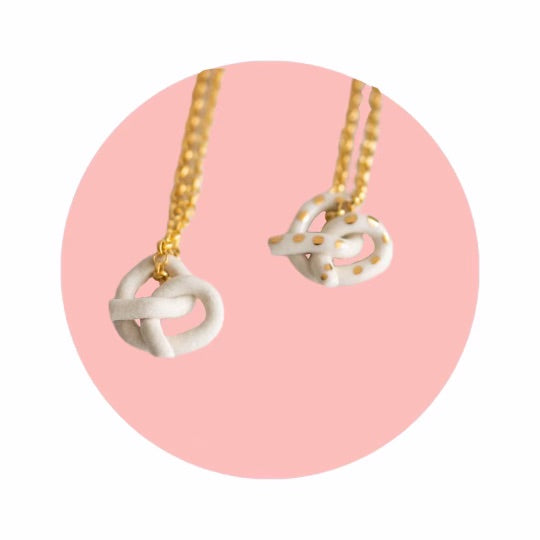 pretzel ceramic necklaces